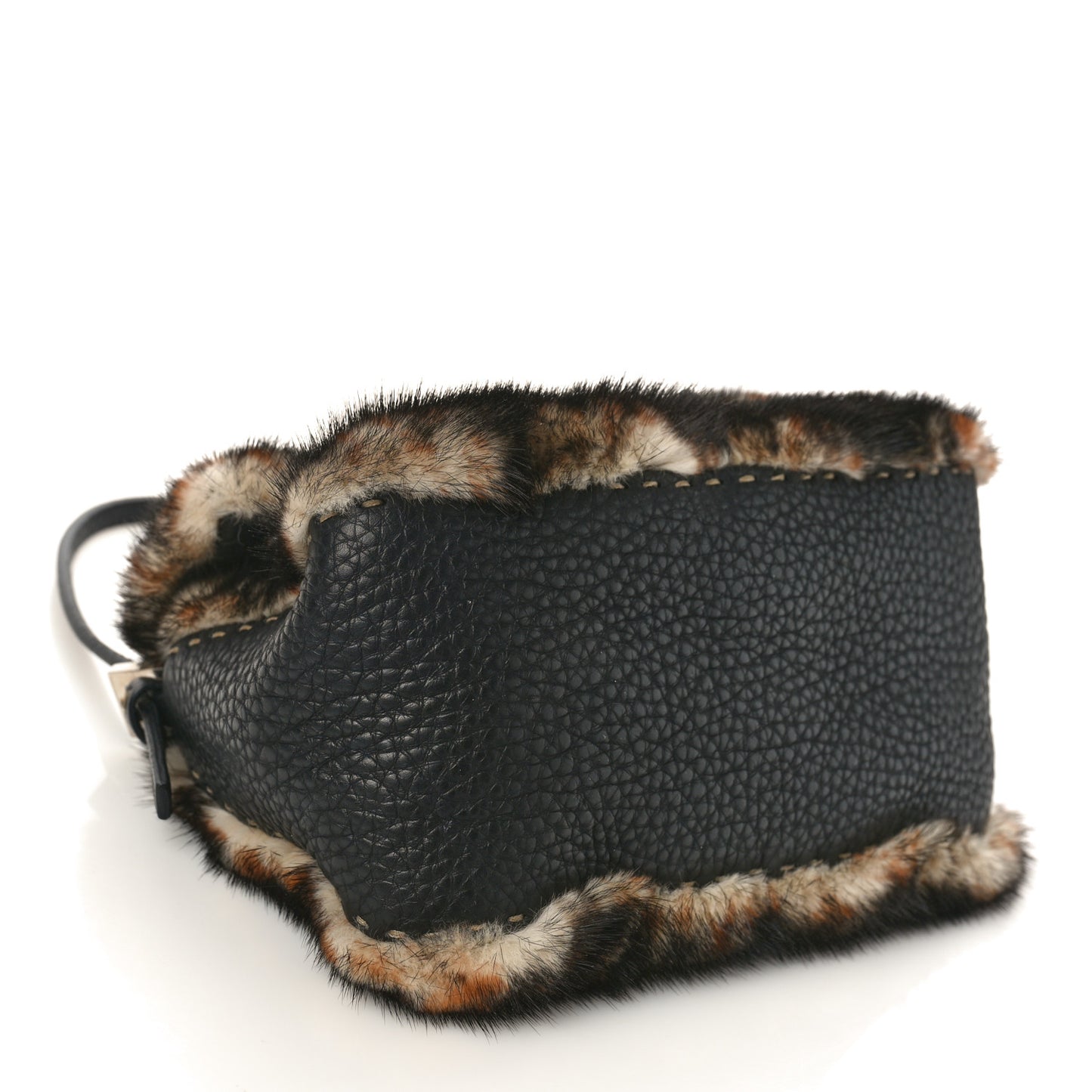 Cuoio Romano Selleria Rabbit Fur Crystal Mini Mama Baguette Black Multicolor