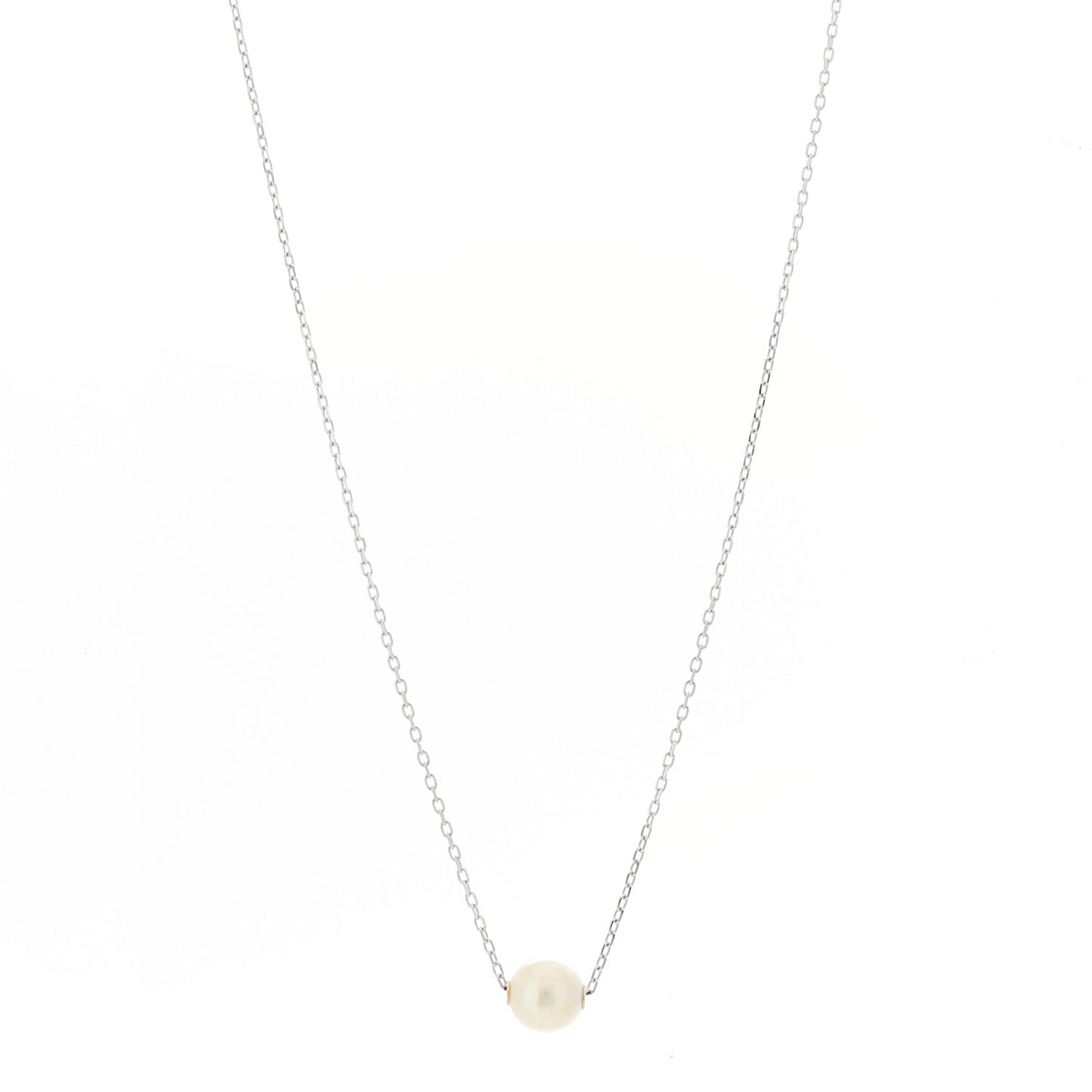 18K White Gold Akoya Pearl 8mm Single Pendant Necklace