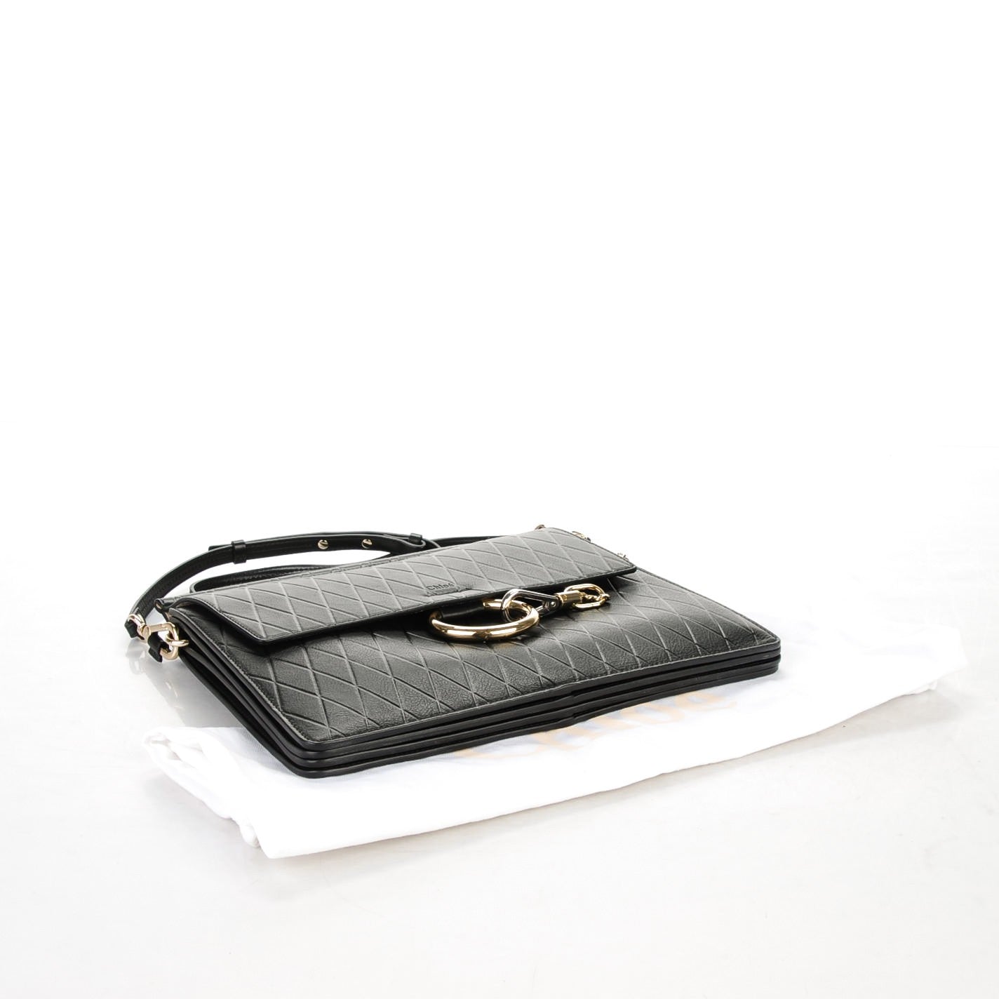 Calfskin Diamond Embossed Medium Faye Shoulder Bag Black