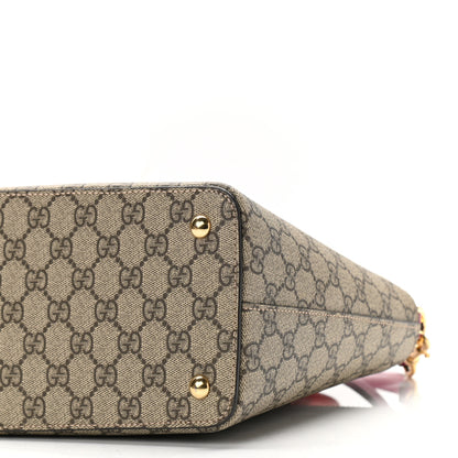 Gucci GG Supreme Monogram Moon Calfskin Small Zip Top Tote Beige Ebony Hibiscus Red New Rosette 10 of 10