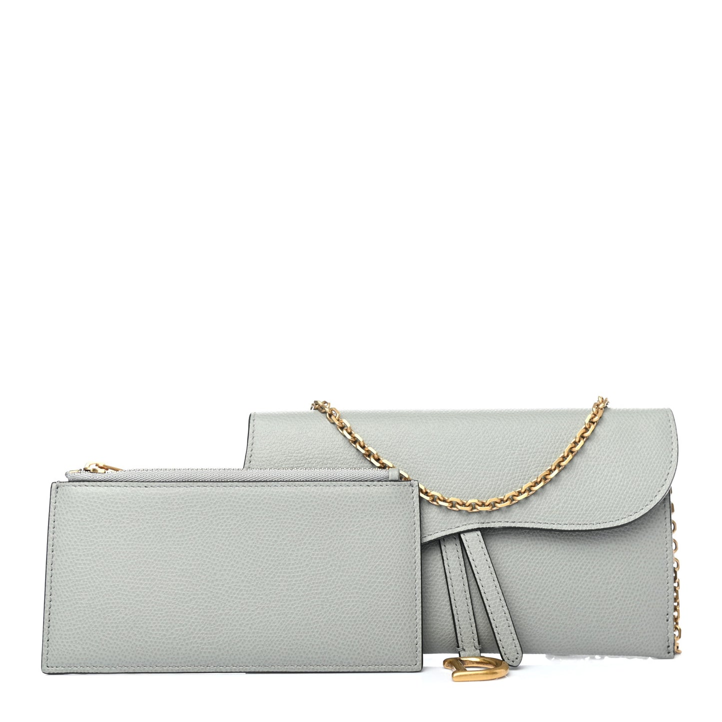 Grained Calfskin Saddle Chain Wallet Pouch Cloud Blue