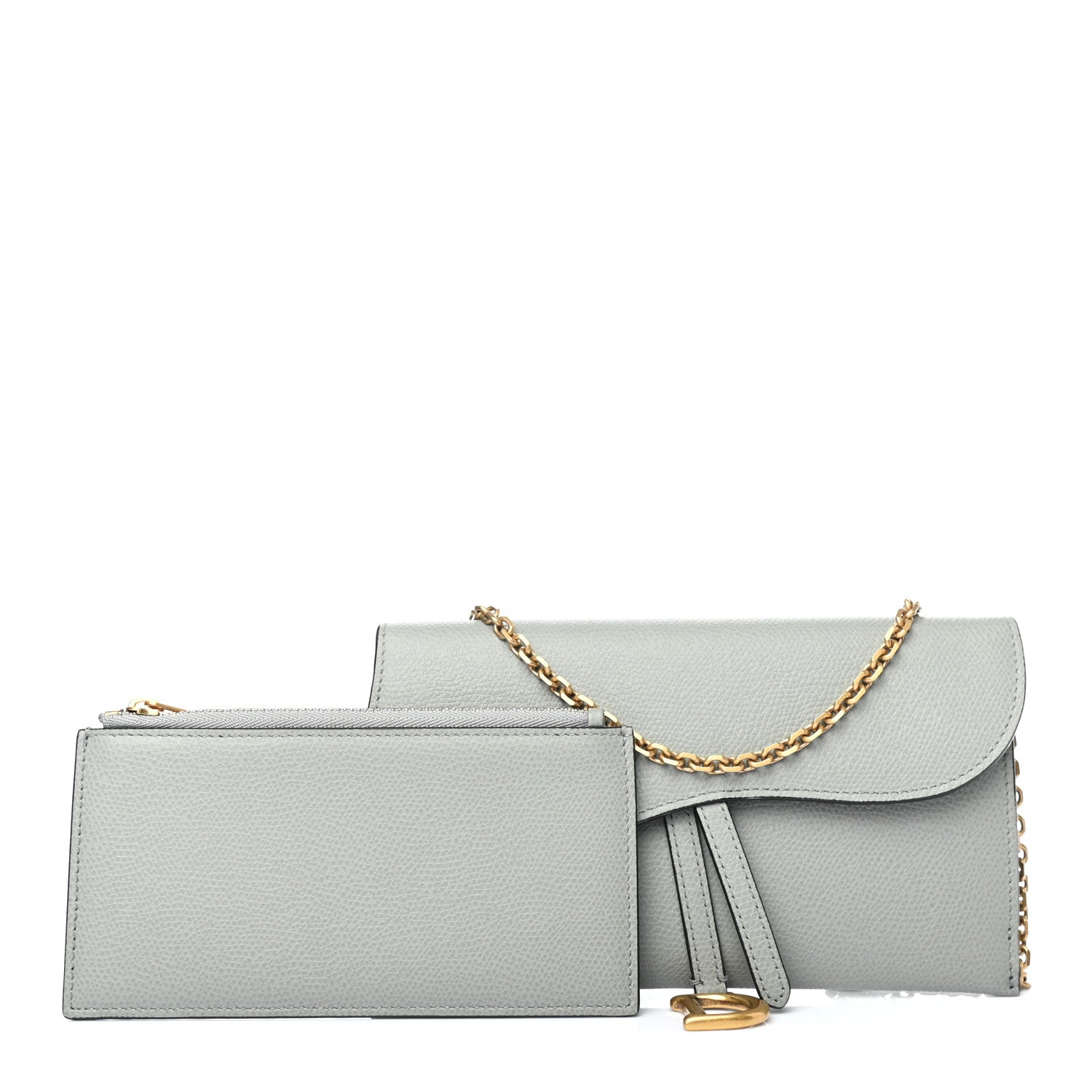 Christian Dior Grained Calfskin Saddle Chain Wallet Pouch Cloud Blue 1 of 7