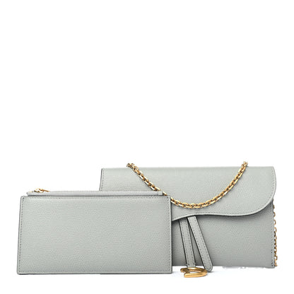 Christian Dior Grained Calfskin Saddle Chain Wallet Pouch Cloud Blue 1 of 7