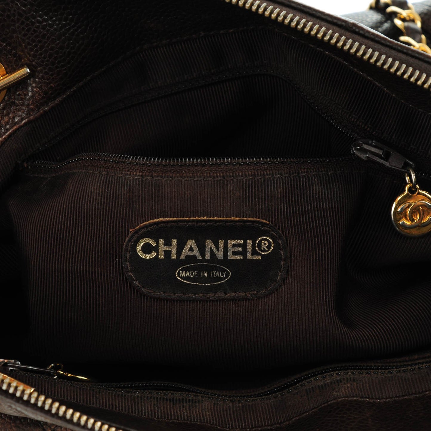 Caviar Quilted Flap Shoulder Bag Brown