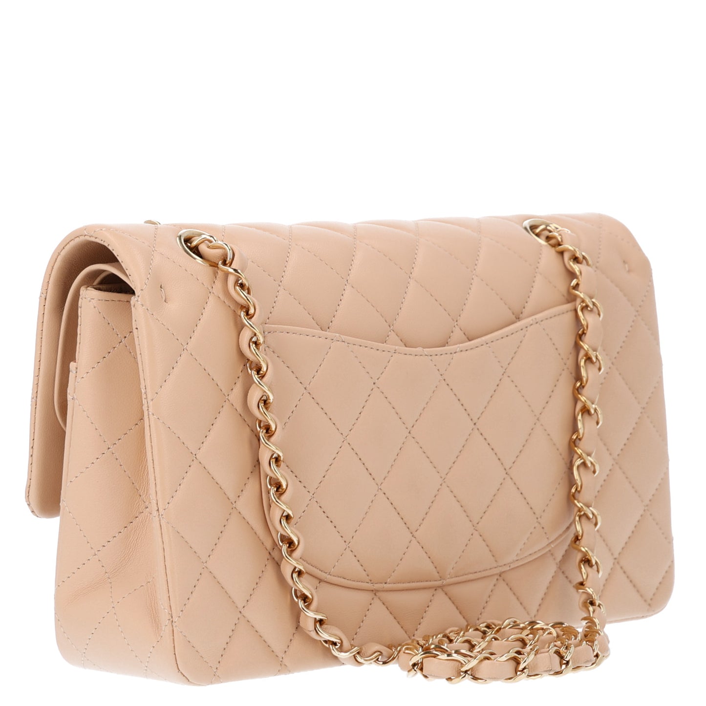 Lambskin Quilted Medium Double Flap Beige