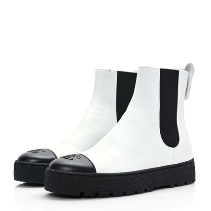 Chanel Calfskin Cap Toe CC Ankle Boots 38 White Black 3 of 8