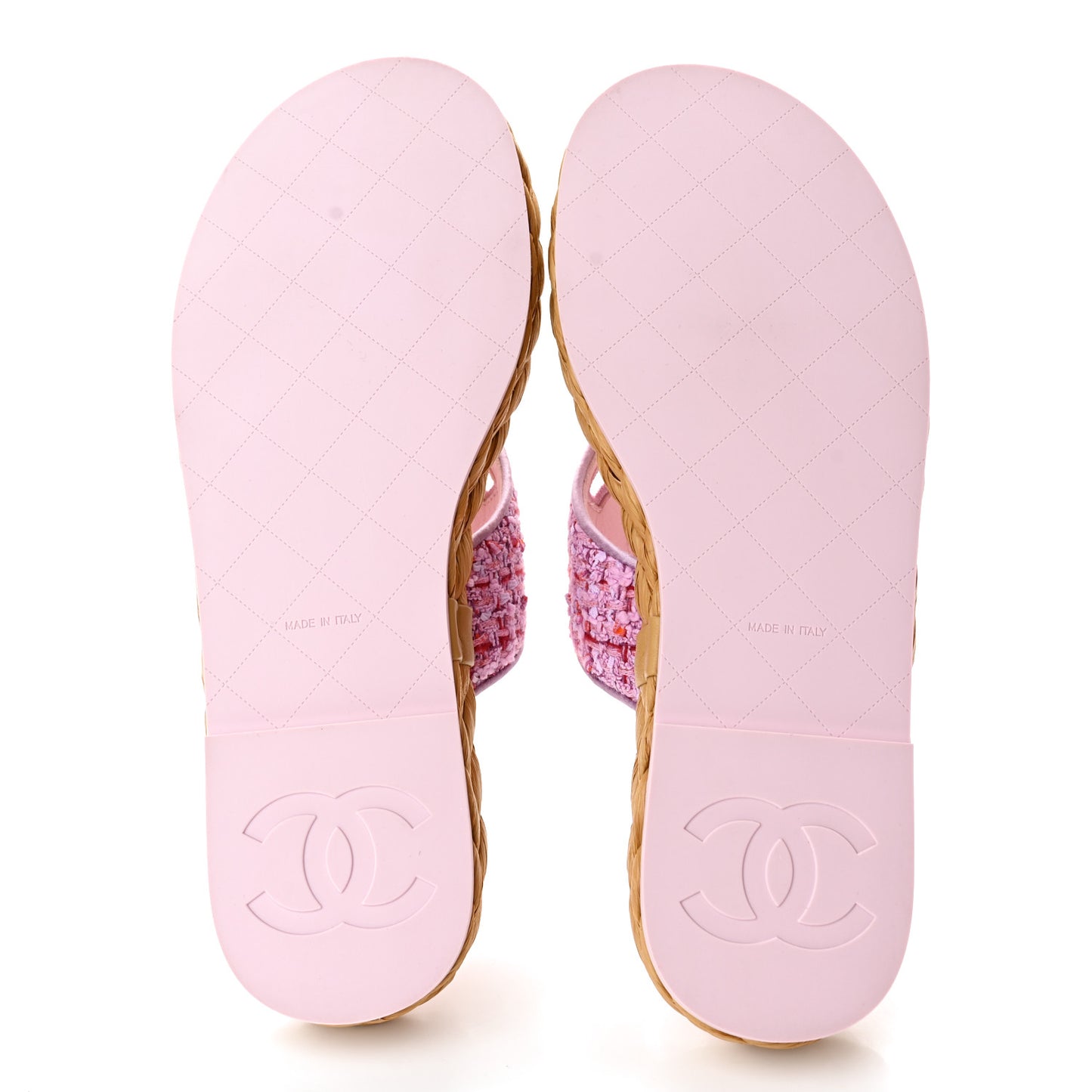 Tweed Mesh Satin CC Thong Sandals 38.5 Light Purple Pink Red