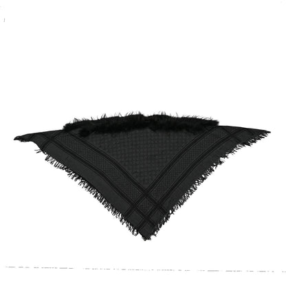 Gucci Wool Silk Fox Fur Monogram Shawl Scarf Black 2 of 5