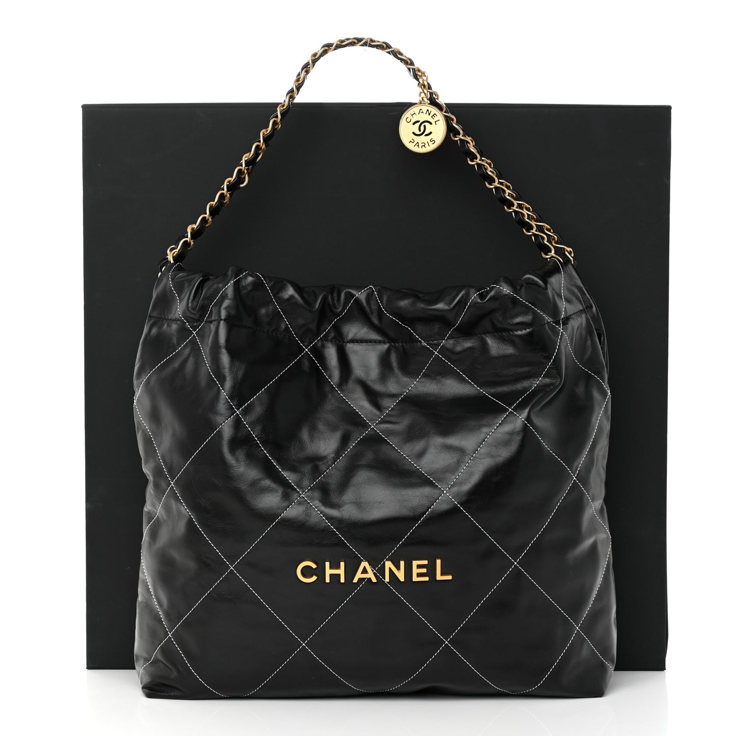 Shiny Calfskin Quilted Chanel 22 Black
