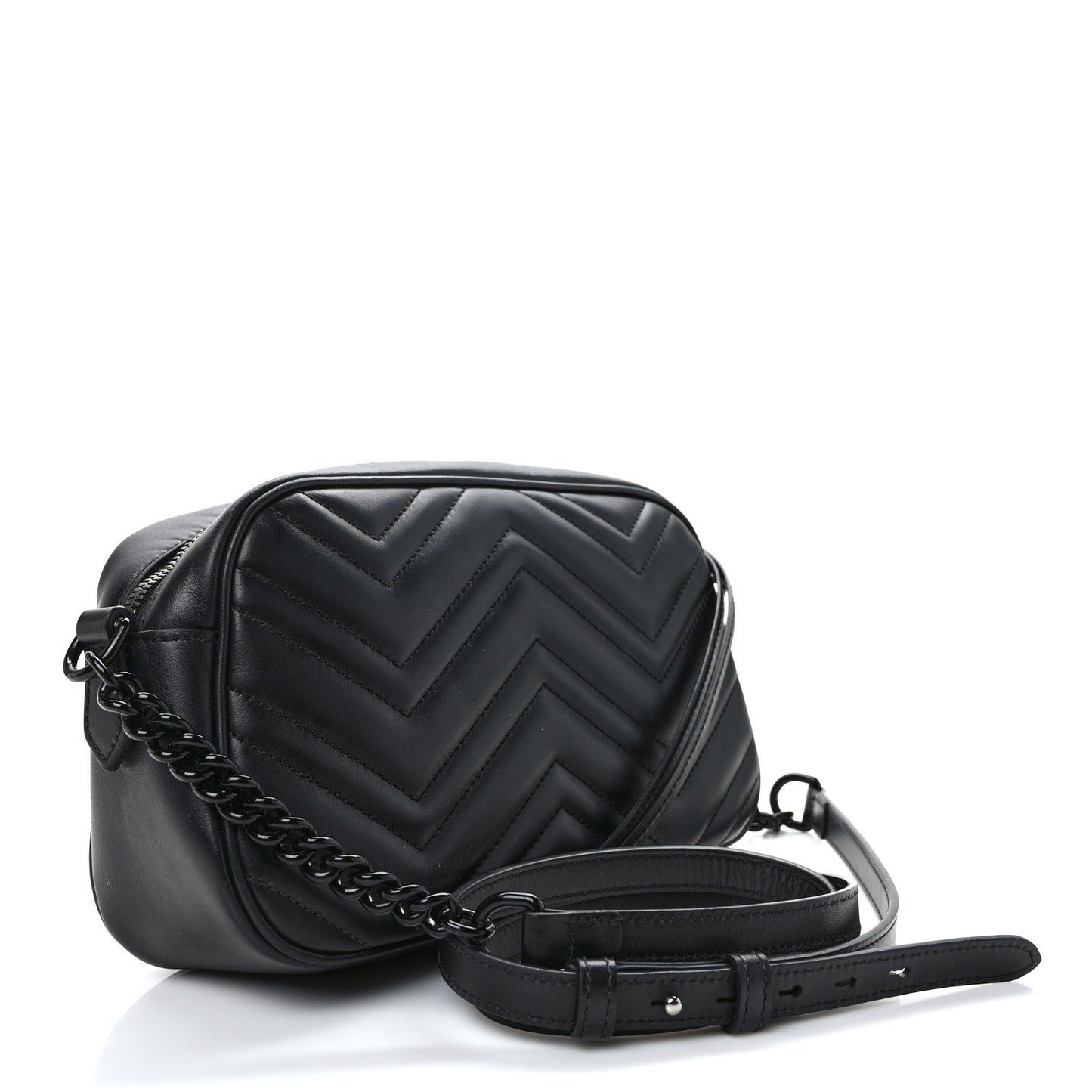 Calfskin Matelasse Monochrome Small GG Marmont Chain Shoulder Bag Black