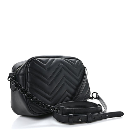 Gucci Calfskin Matelasse Monochrome Small GG Marmont Chain Shoulder Bag Black 3 of 13
