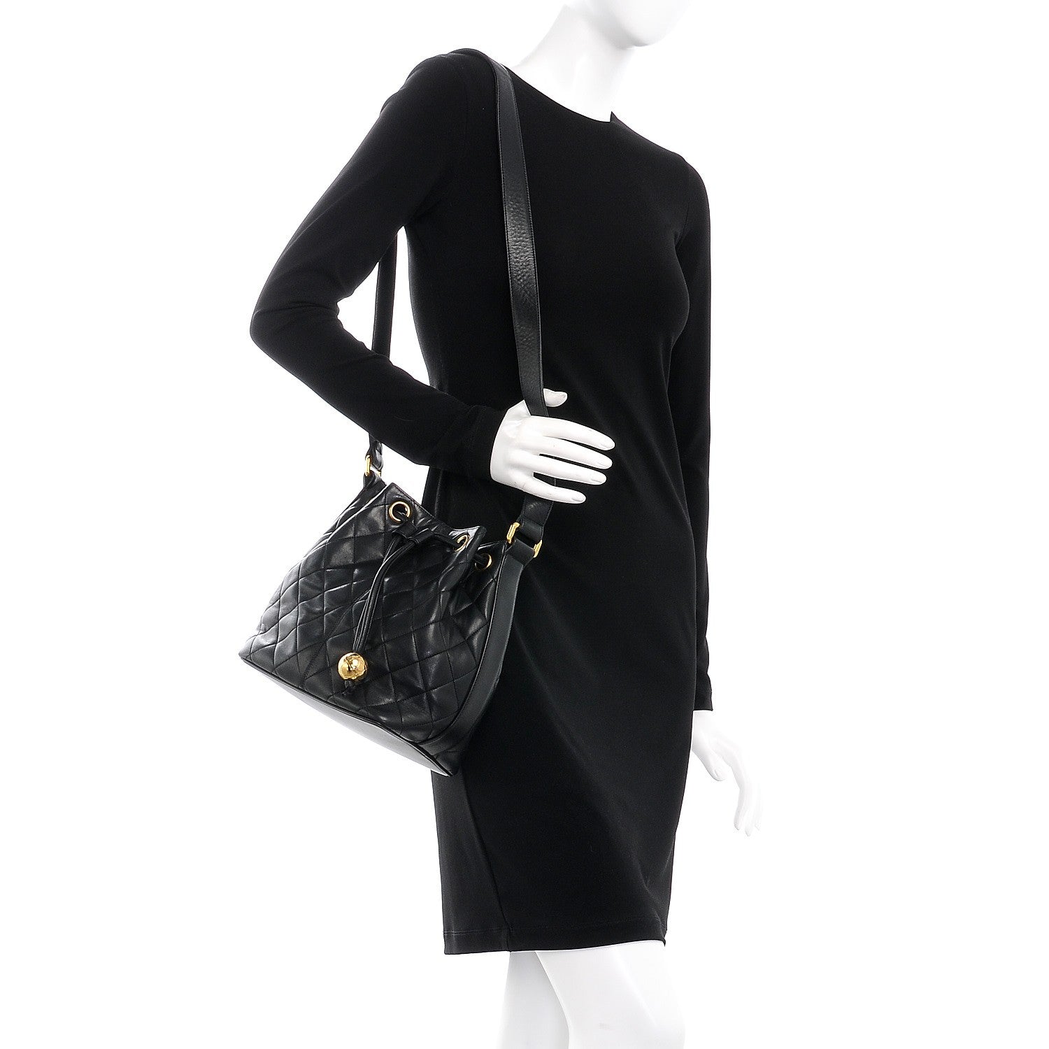 Chanel Lambskin Quilted Drawstring Shoulder Bag Black 2 of 11