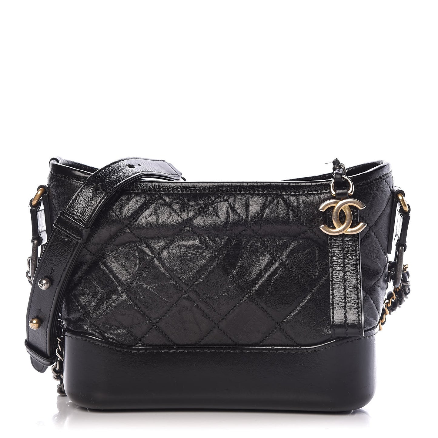 Aged Calfskin Quilted Small Gabrielle Hobo Black