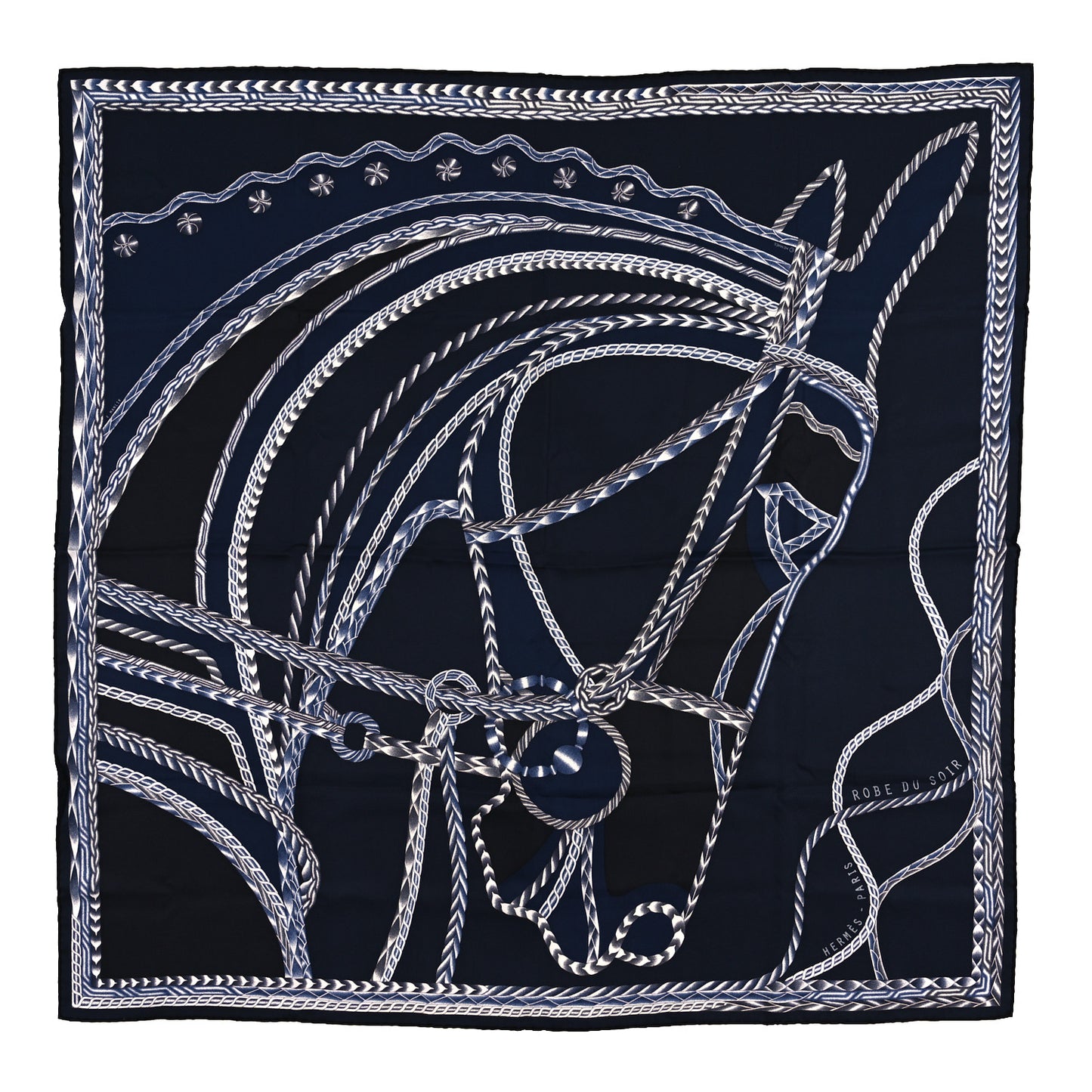 Silk Robe Du Soir Scarf 90 Marine Encre White