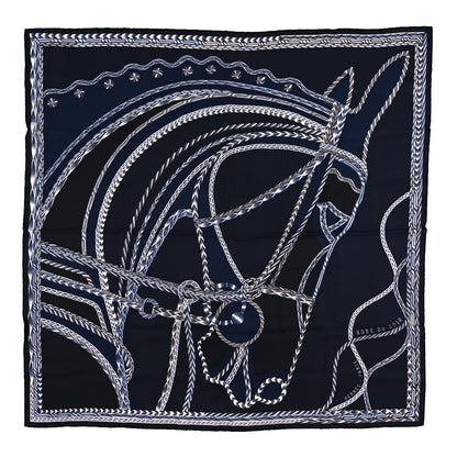 Hermes Silk Robe Du Soir Scarf 90 Marine Encre White 1 of 3