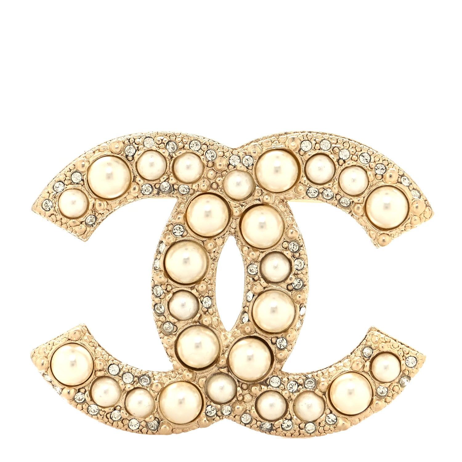 Chanel Metal Crystal Graduated Pearl CC Brooch Gold 1 of 3