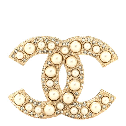 Chanel Metal Crystal Graduated Pearl CC Brooch Gold 1 of 3