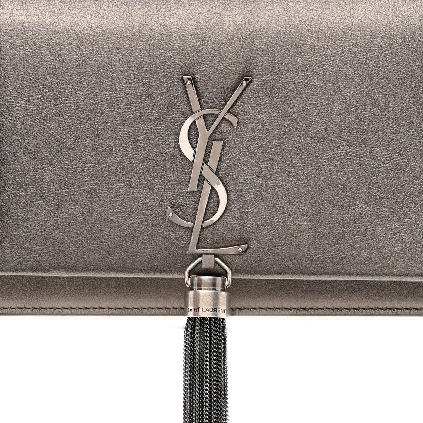Metallic Grain De Poudre Kate Monogram Tassel Chain Wallet Silver
