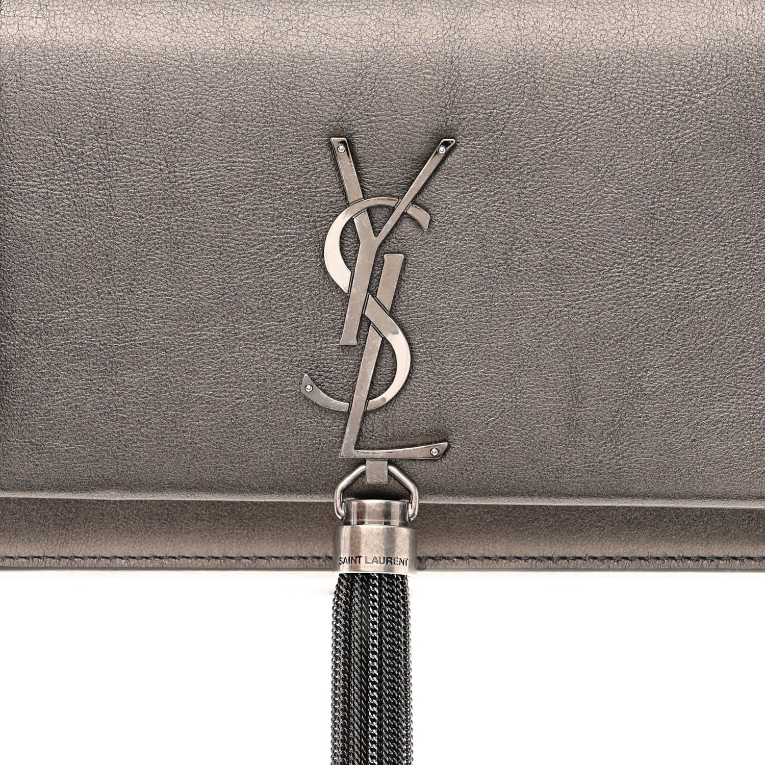 Saint Laurent Metallic Grain De Poudre Kate Monogram Tassel Chain Wallet Silver 8 of 12
