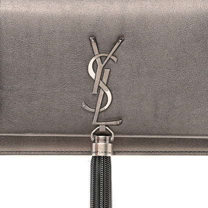Saint Laurent Metallic Grain De Poudre Kate Monogram Tassel Chain Wallet Silver 8 of 12
