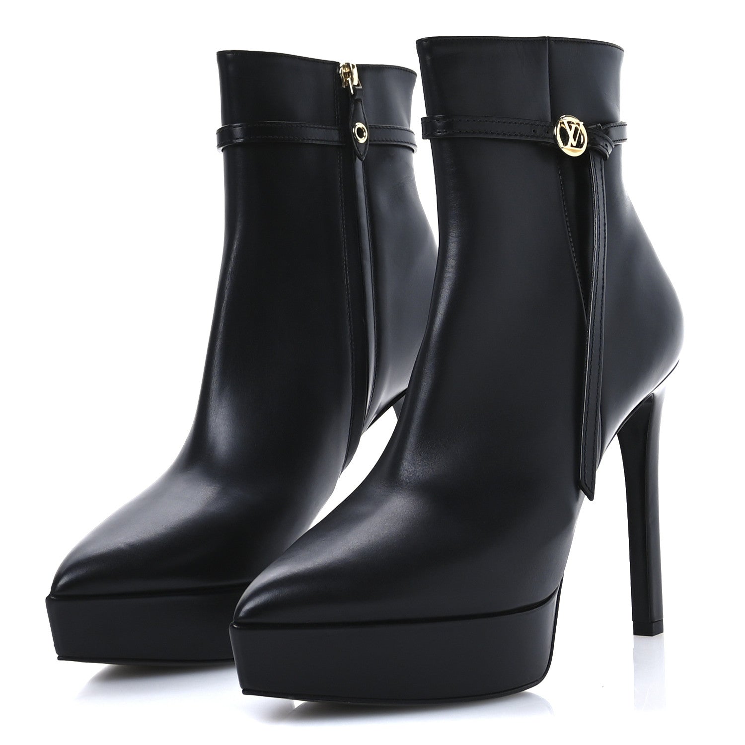 LOUISVUITTON ブーツ Louis Vuitton Calfskin LV Roxy Platform Ankle Boots 41 Black