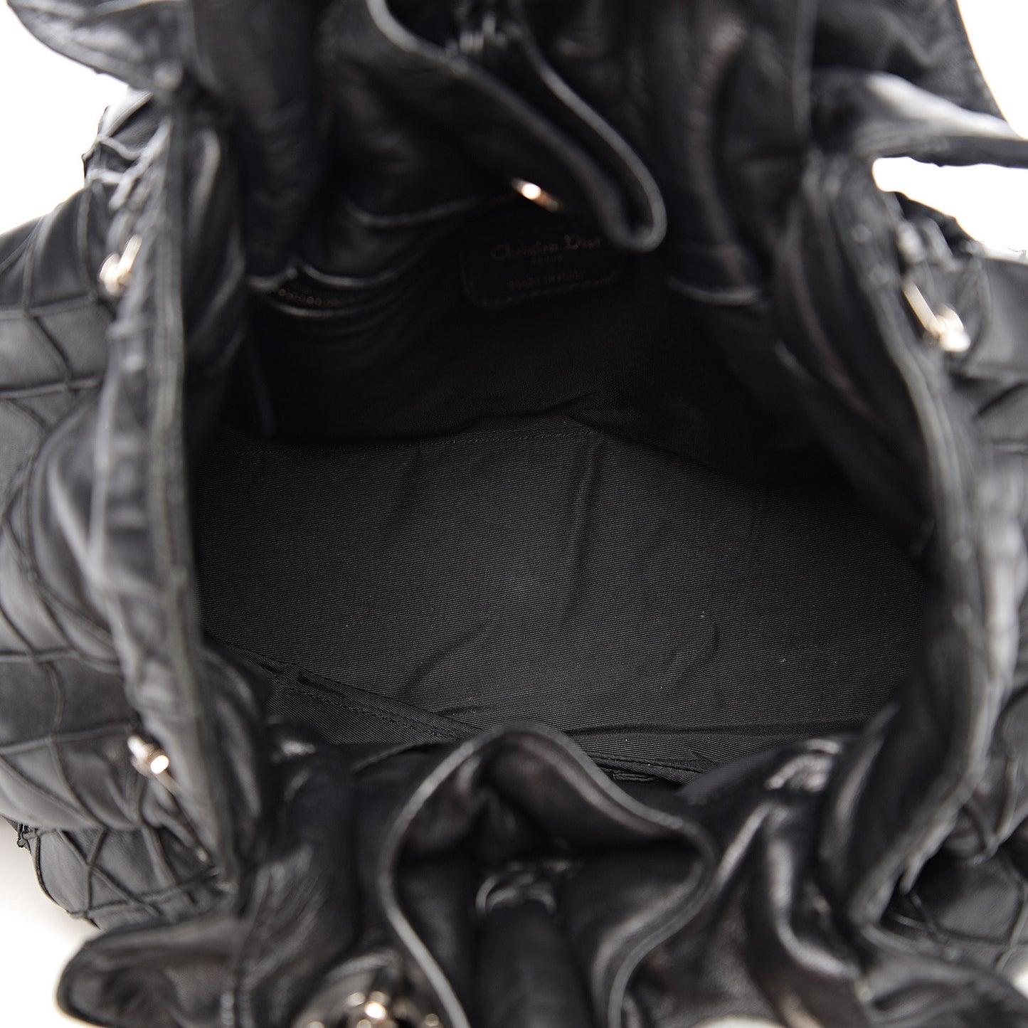 Lambskin Cannage Drawstring Bag Black
