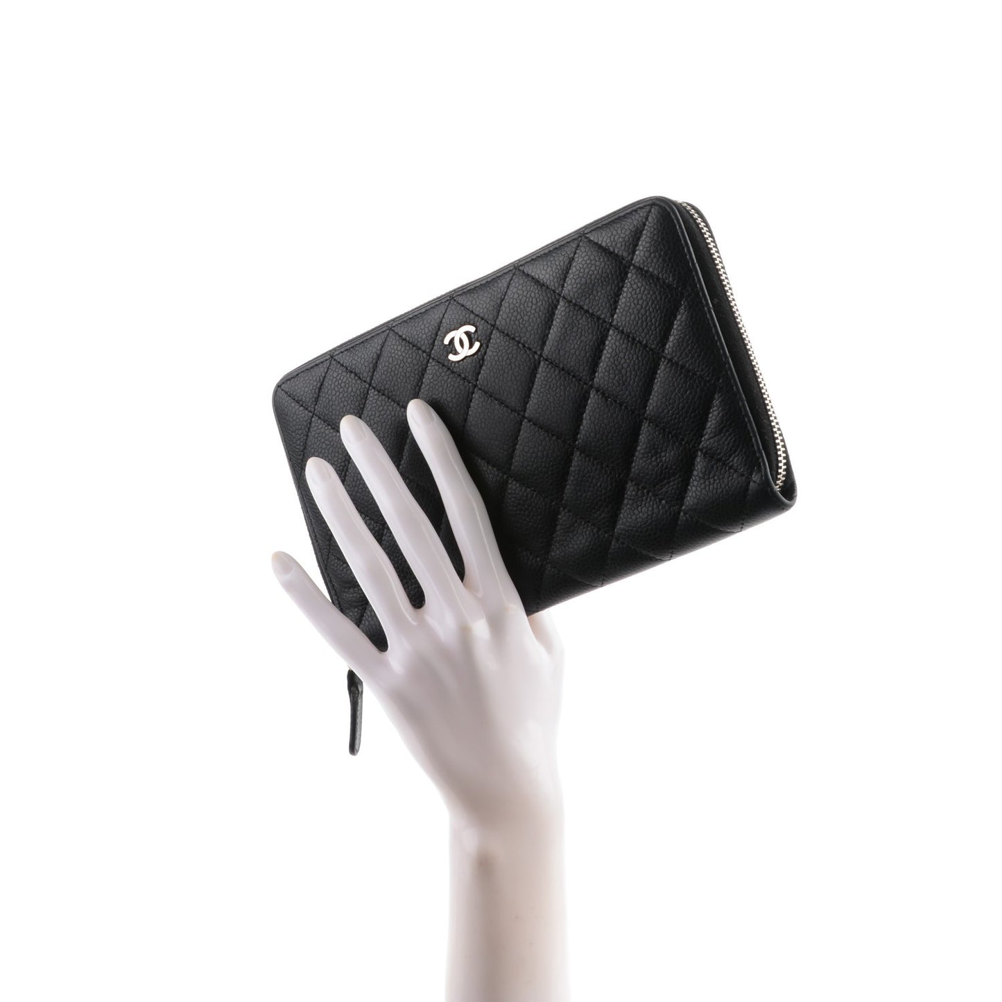 Caviar Quilted Large Zip Around Organizer Wallet Black