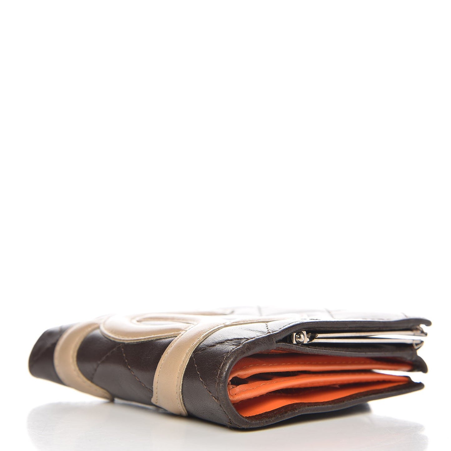 Calfskin Quilted Cambon Bi-fold Wallet Brown