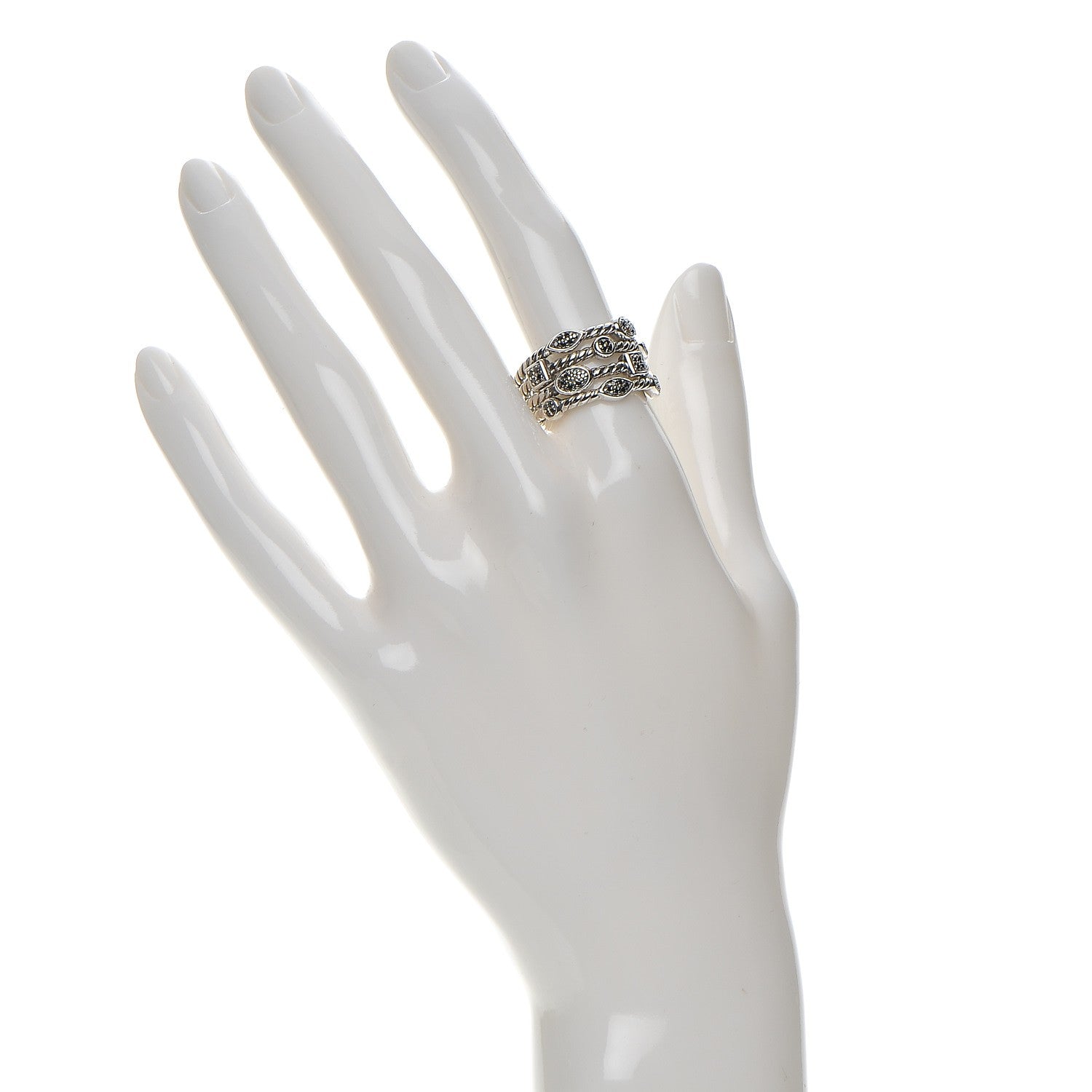 David Yurman Sterling Silver Black Diamond Confetti 4 Row Ring 55.5 7.5 2 of 5