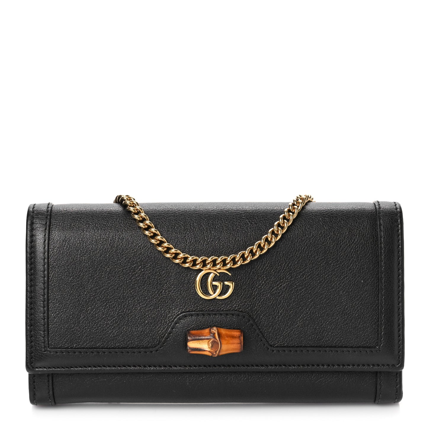 Wonka Grain Calfskin Diana Chain Wallet Black
