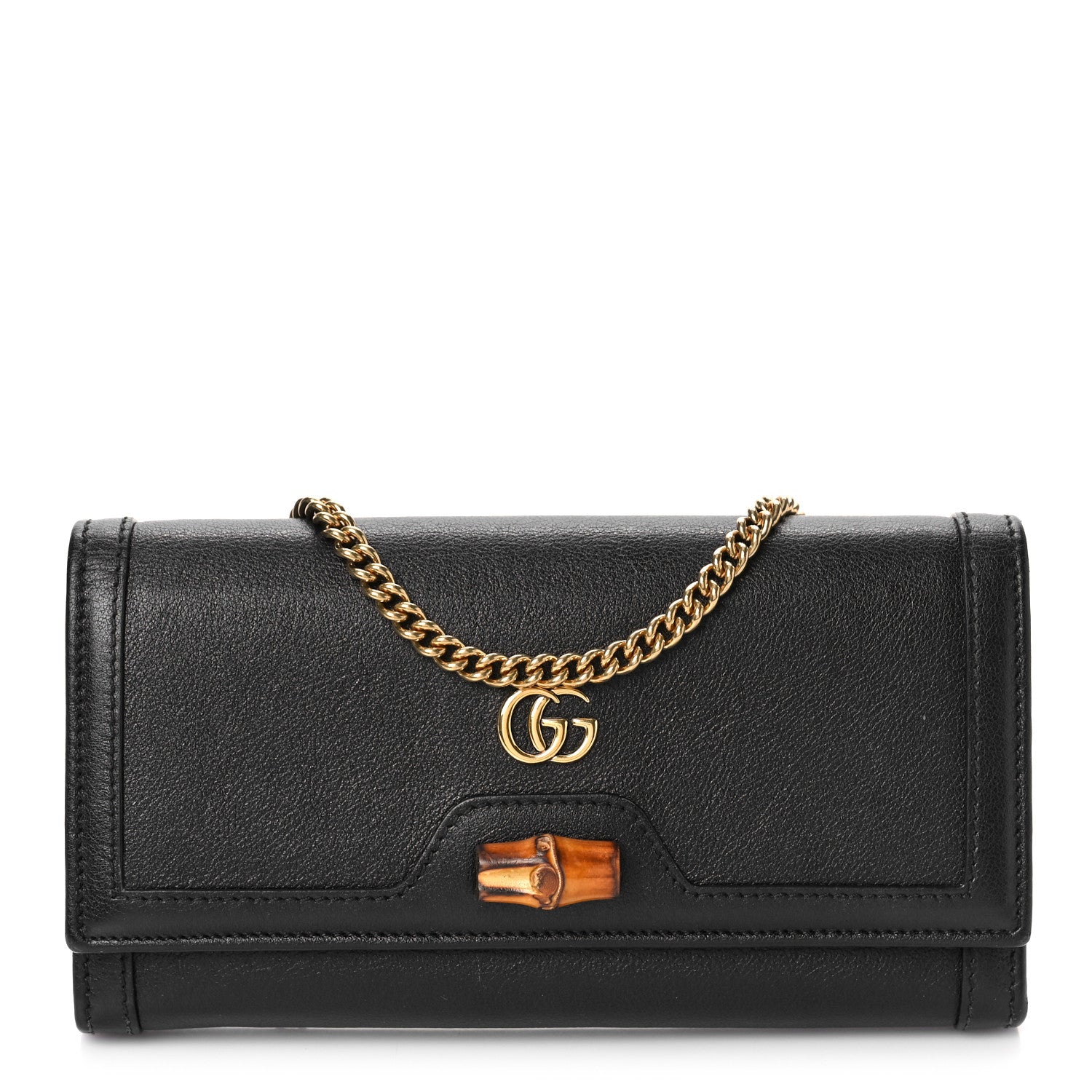 Gucci Wonka Grain Calfskin Diana Chain Wallet Black 1 of 10