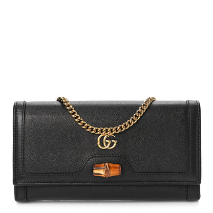 Gucci Wonka Grain Calfskin Diana Chain Wallet Black 1 of 10