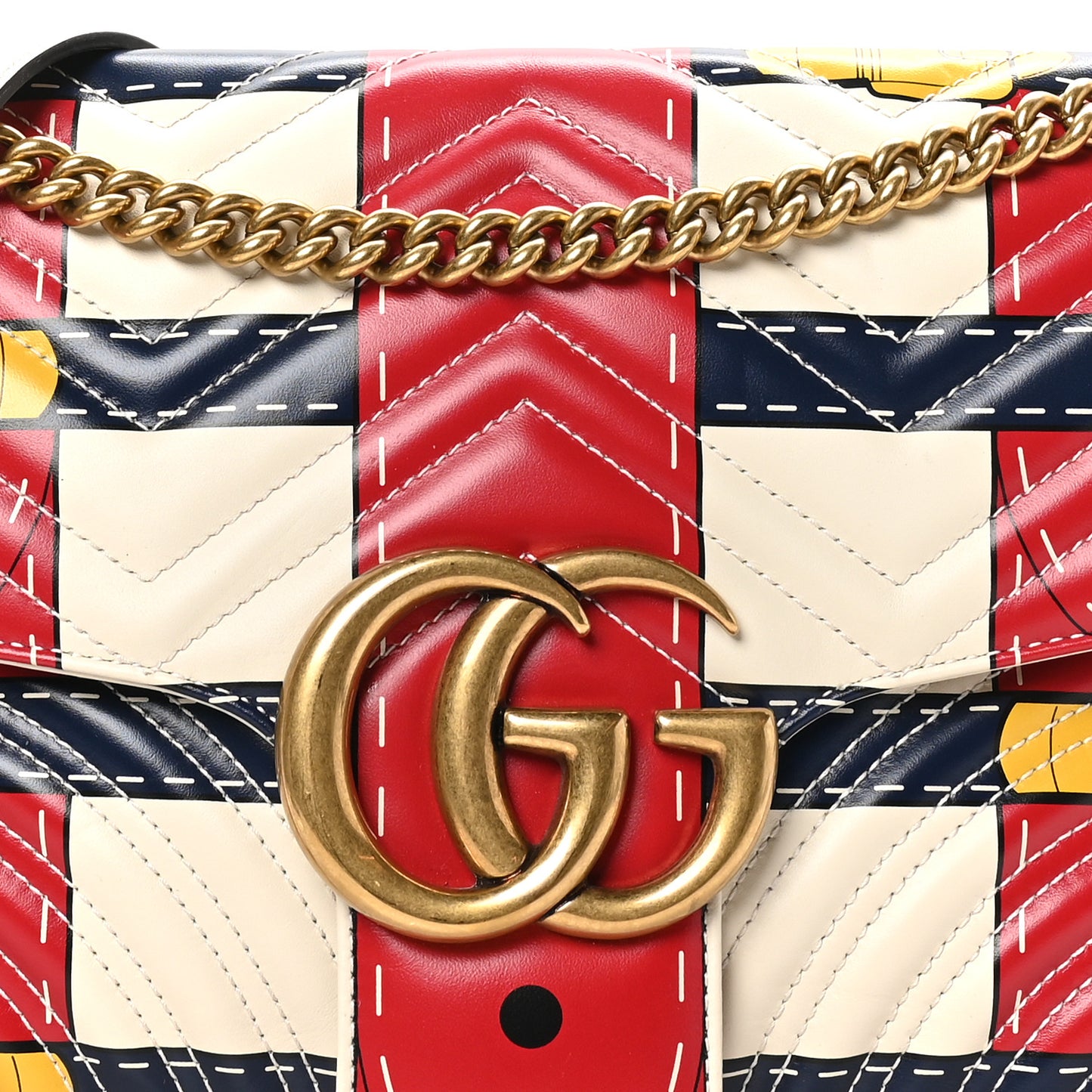 Calfskin Matelasse Trompe L'Oeil Print Medium GG Marmont Shoulder Bag Mystic White Hibiscus Red Marine Giallo