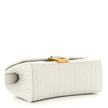 Balenciaga Shiny Calfskin Crocodile Embossed Hourglass Top Handle Bag XS White 3 of 11