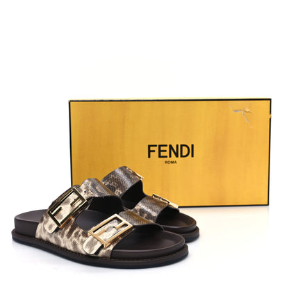 Fendi Vitello Karung Effect Fendi Feel Buckled Slide Sandals 37 Beige Brown 9 of 9