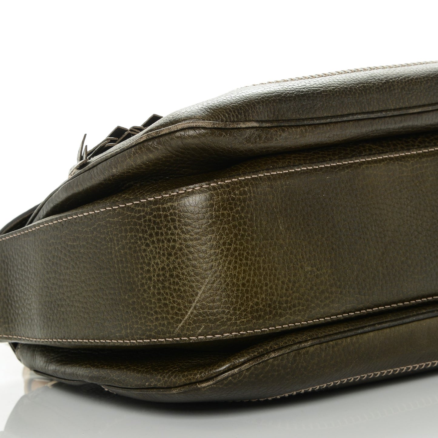 Calfskin Large New Bamboo Top Handle Bag Olive Green