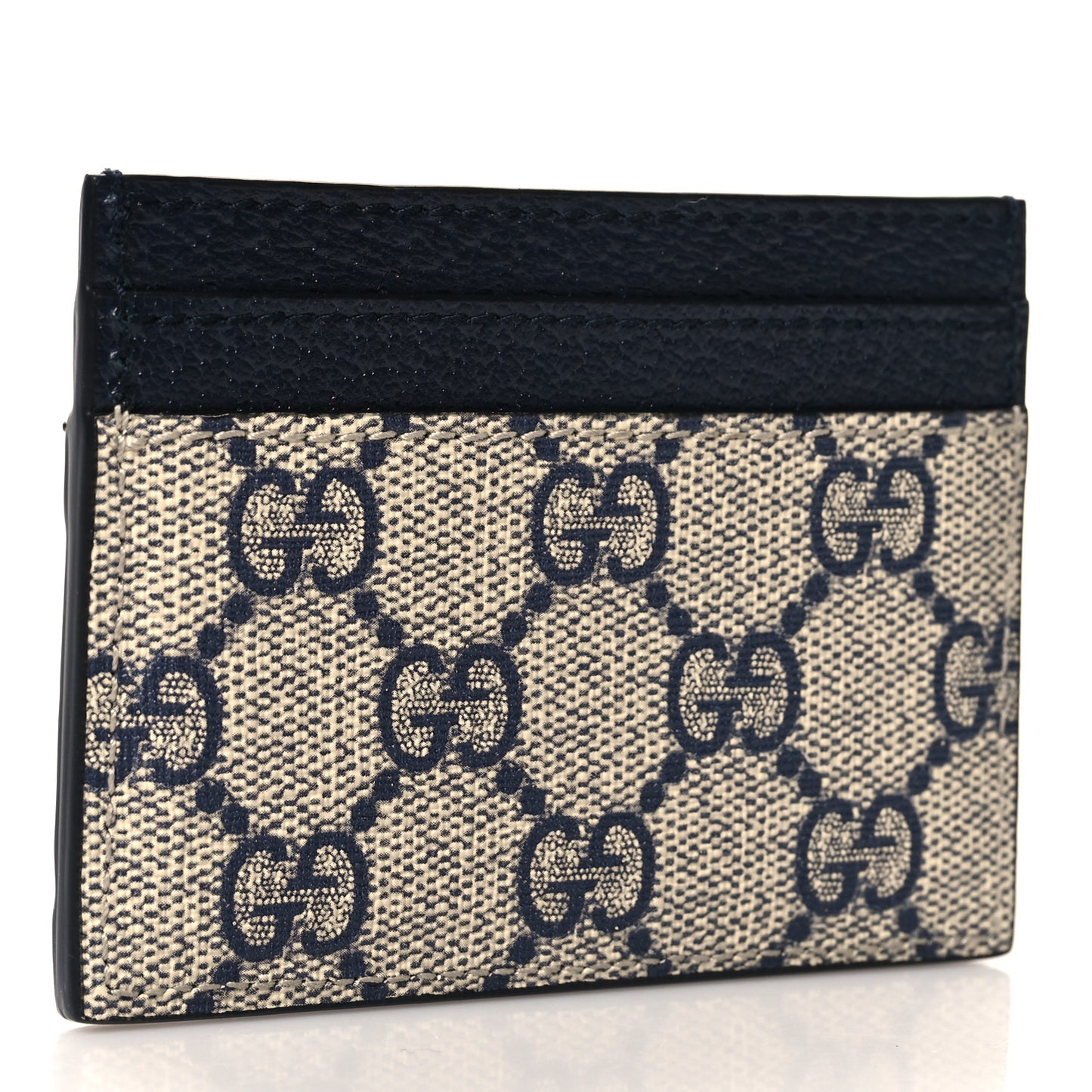 GG Supreme Monogram Textured Dollar Calfskin Web Ophidia Card Holder Beige Blue
