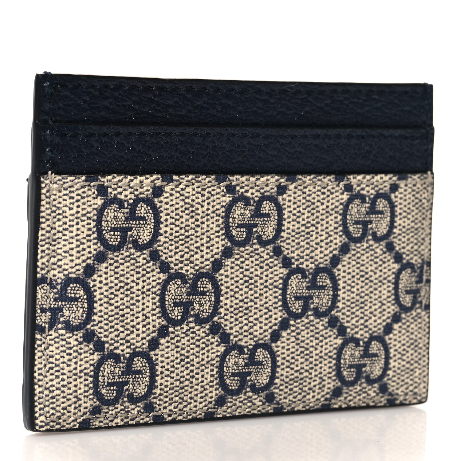 Gucci GG Supreme Monogram Textured Dollar Calfskin Web Ophidia Card Holder Beige Blue 3 of 6