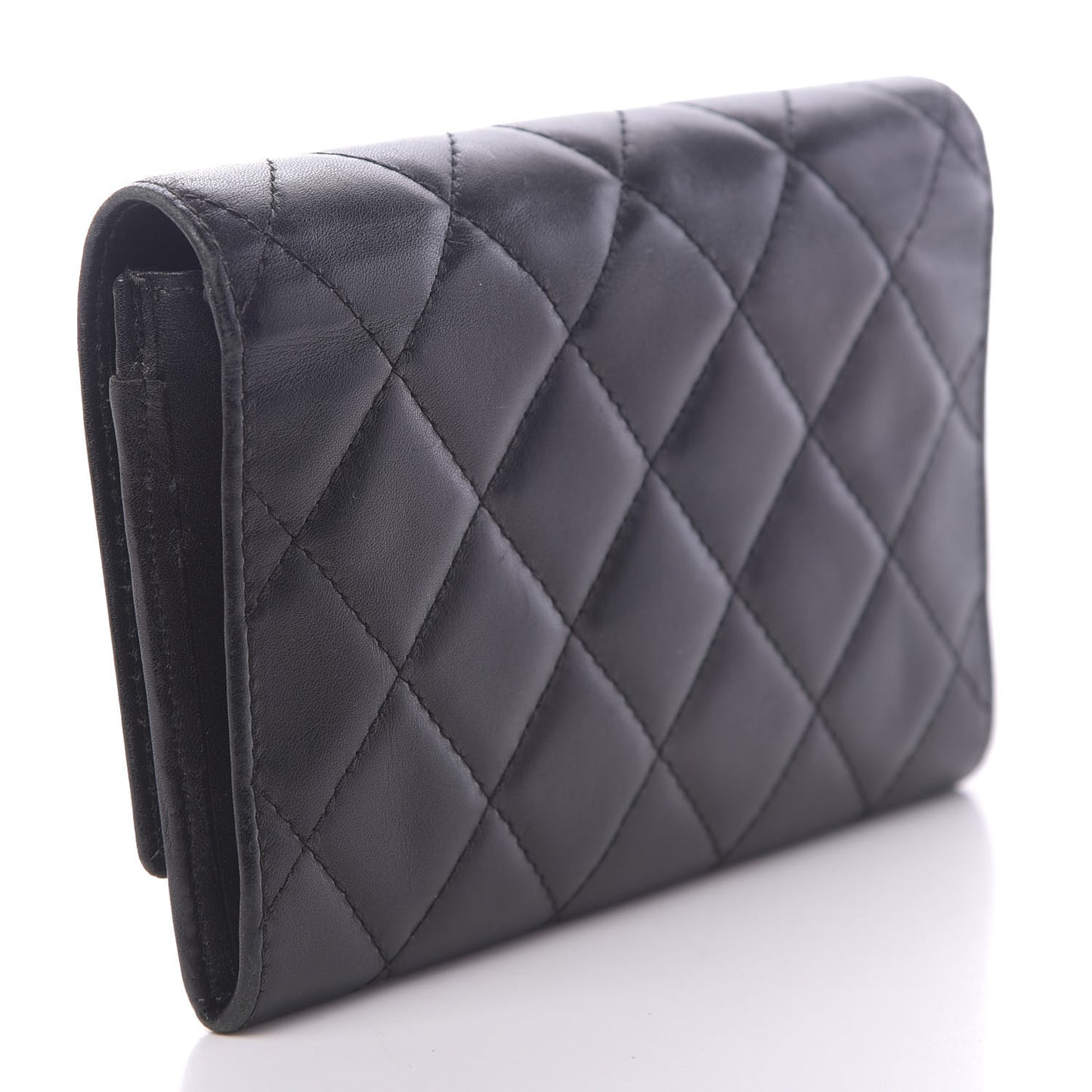 Calfskin Quilted Cambon Flap Wallet Black