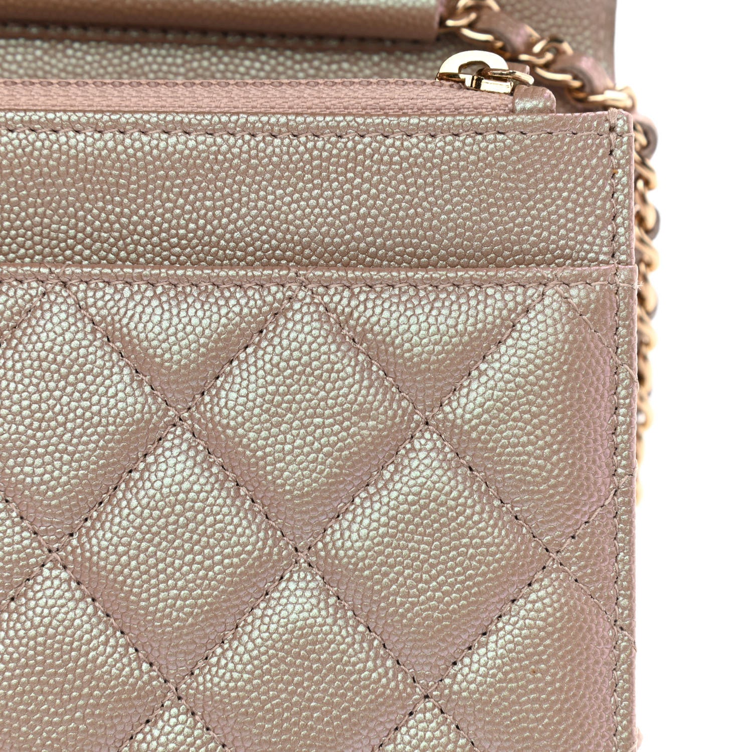 Chanel Iridescent Caviar Quilted Wallet On Chain WOC Beige 12 of 13