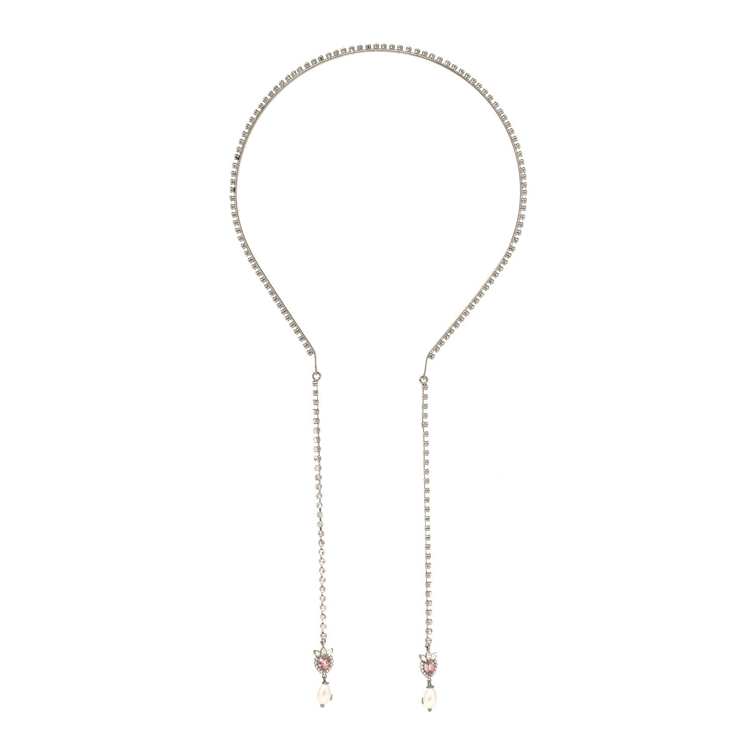 Gucci Metal Crystal Pearl Heart Hairband Silver 1 of 4