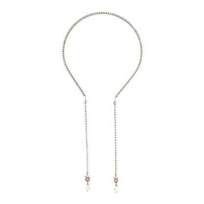 Gucci Metal Crystal Pearl Heart Hairband Silver 1 of 4
