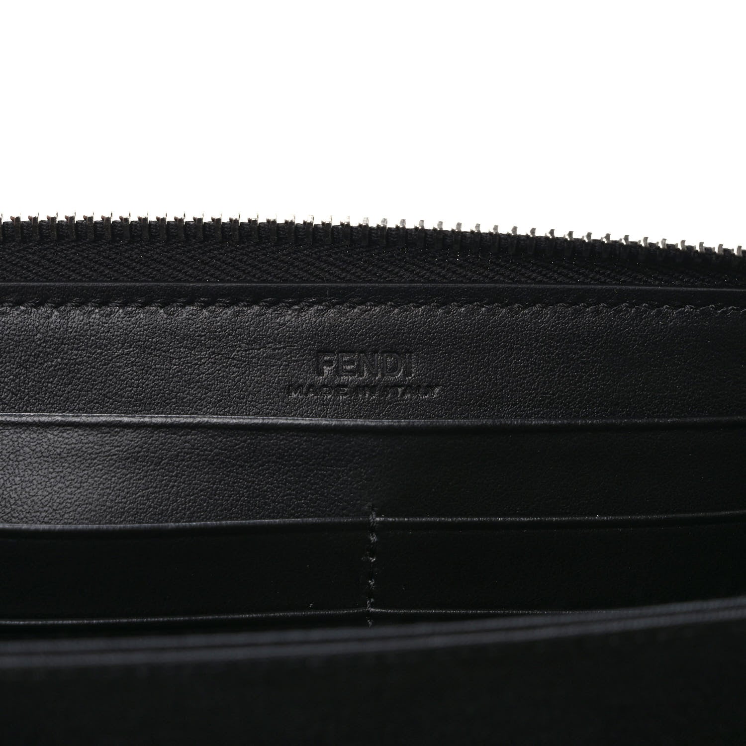 Fendi Glazed Fabric Vitello Liberty FF 1974 Diagonal Zip Around Wallet Tobacco Rosso Black 6 of 7