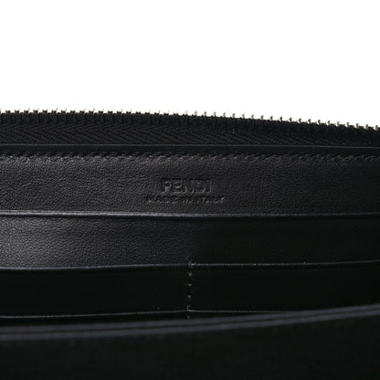 Fendi Glazed Fabric Vitello Liberty FF 1974 Diagonal Zip Around Wallet Tobacco Rosso Black 6 of 7