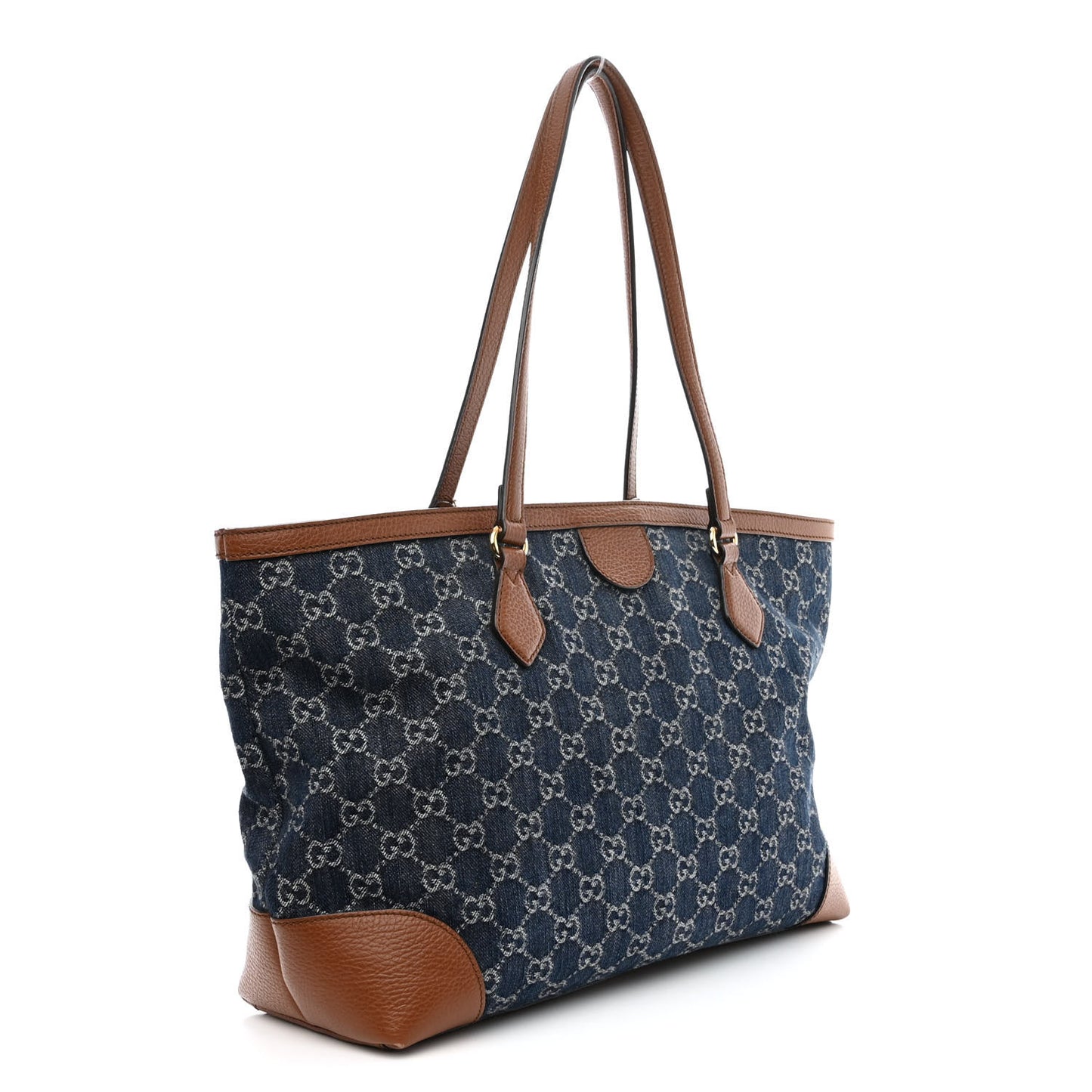 New Denim GG Monogram Medium Ophidia Shopping Tote Blue Tea Cuir