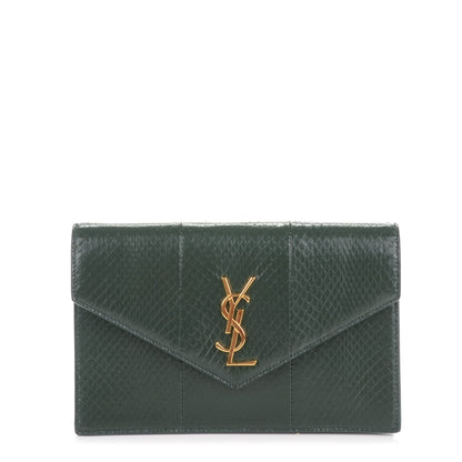 Saint Laurent Snakeskin Monogram Envelope Chain Wallet Dark Green 1 of 7
