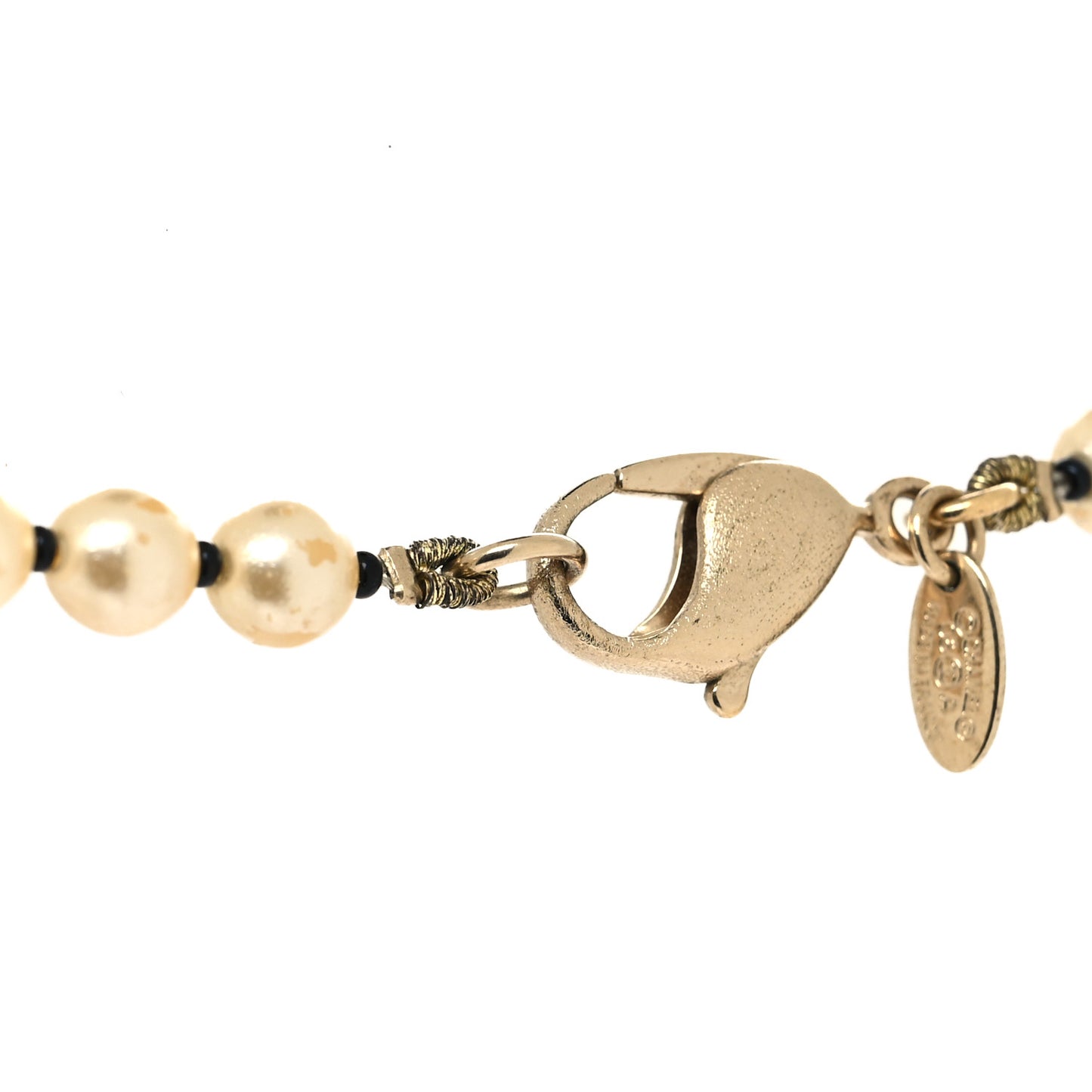 Painted Pearl CC Coco Long Necklace Black Gold