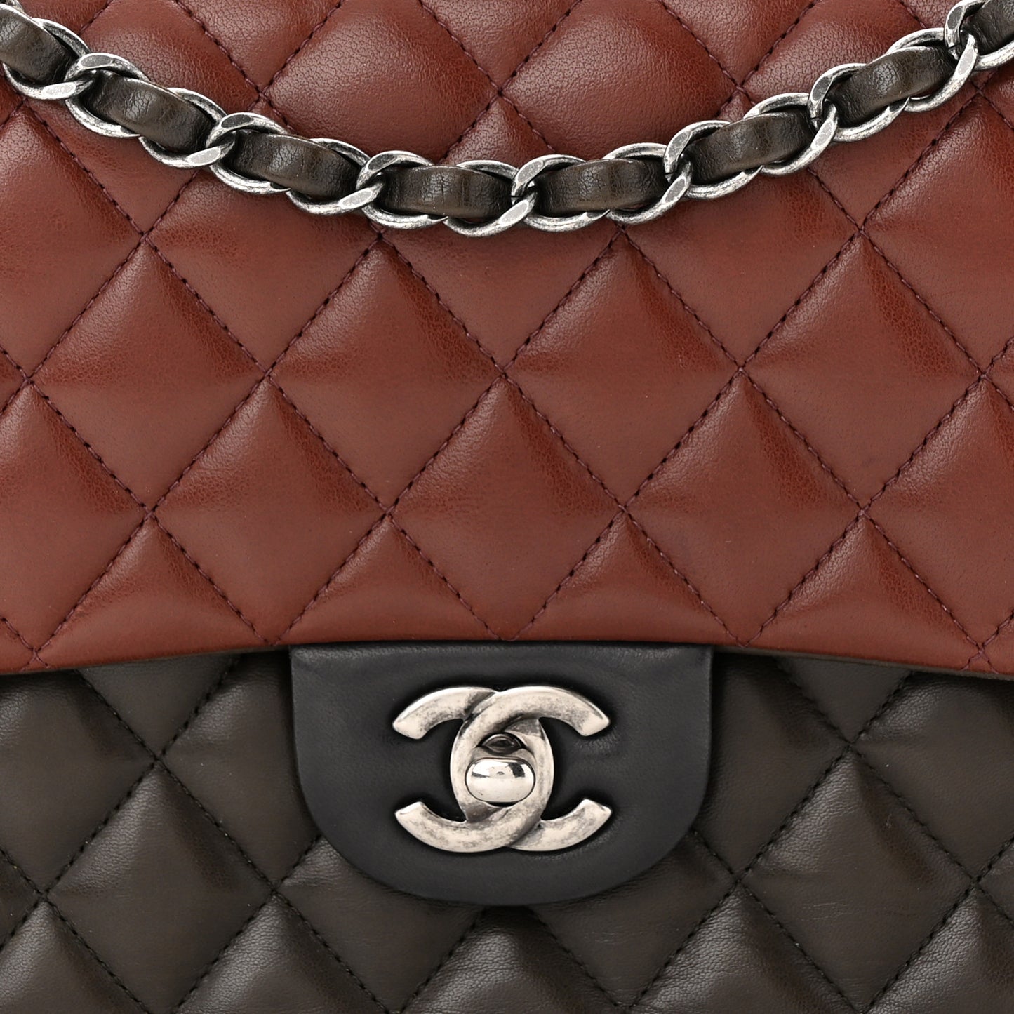 Lambskin Quilted Tri-Color Medium Double Flap Burgundy