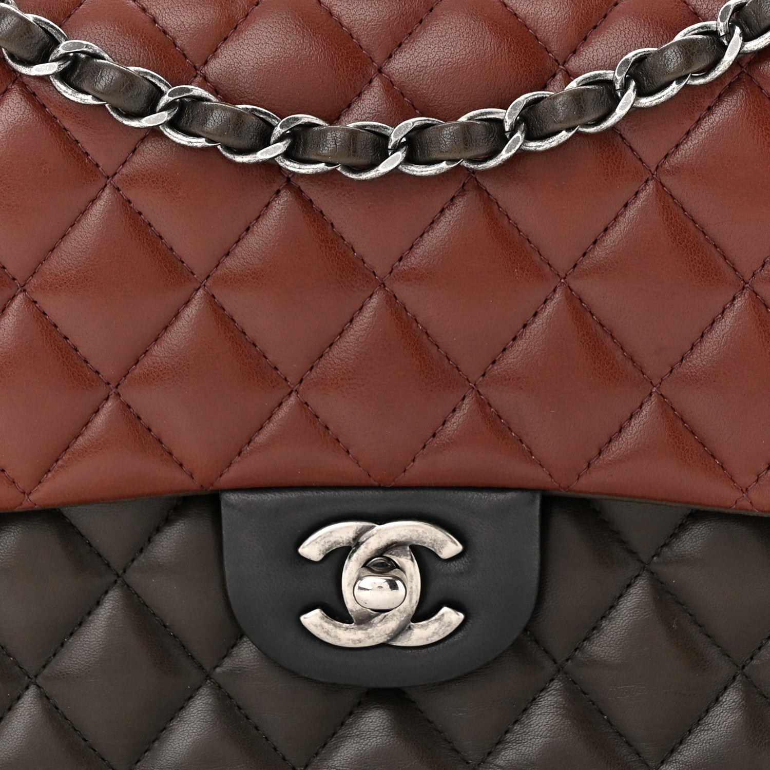 Chanel Lambskin Quilted Tri-Color Medium Double Flap Burgundy 8 of 10