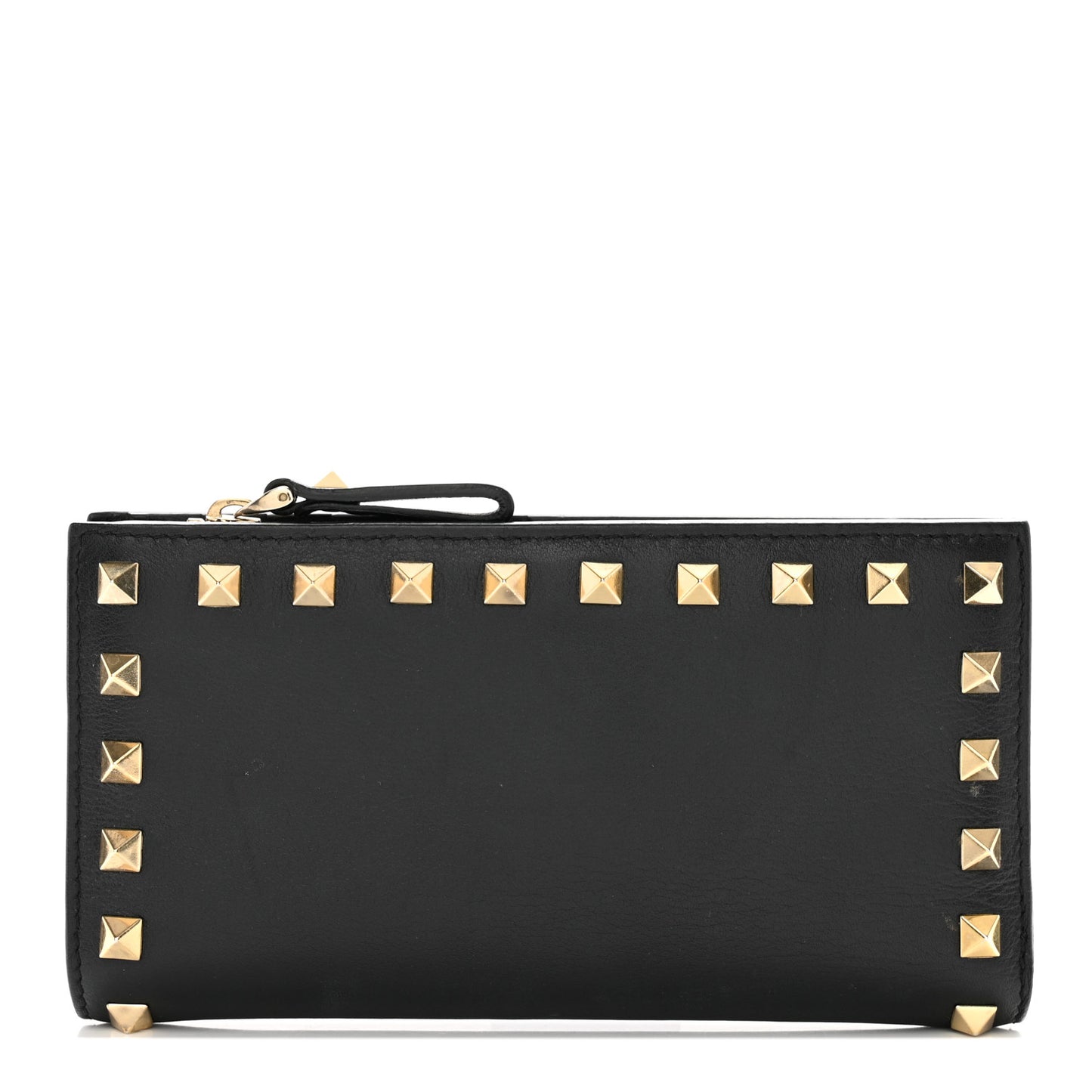 Calfskin Rockstud Bi-Fold Long Wallet Black
